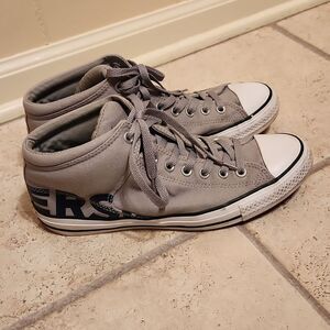 Converse CTAs Gray Hi Top Sneakers w/ Lettering Men's 10 Women's 12